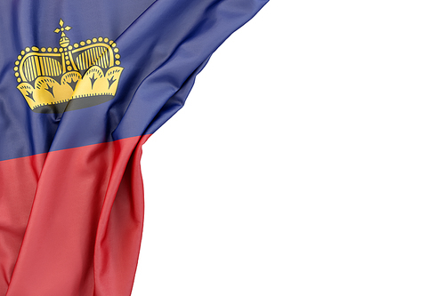Flag of Liechtenstein in the corner on white background. Isolated, contains clipping path