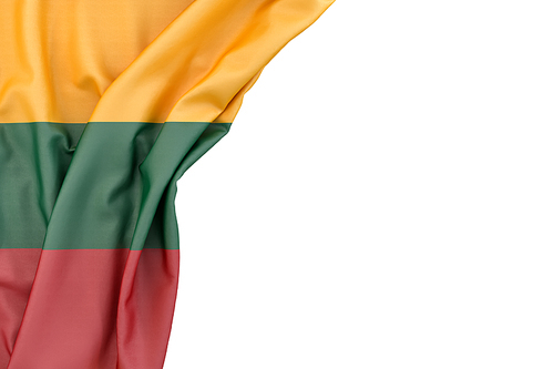 Flag of Lithuania in the corner on white background. Isolated, contains clipping path
