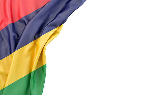 Flag of Mauritius in the corner on white background. Isolated, contains clipping path