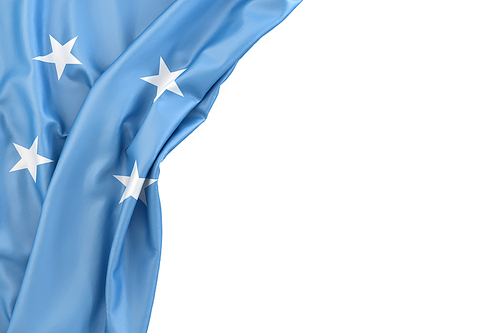 Flag of Micronesia in the corner on white background. Isolated, contains clipping path