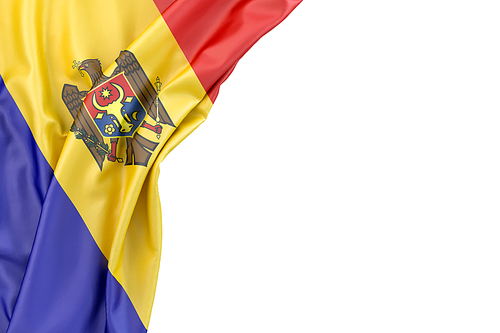 Flag of Moldova in the corner on white background. Isolated, contains clipping path