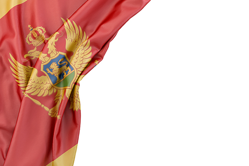Flag of Montenegro in the corner on white background. Isolated, contains clipping path