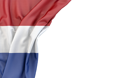Flag of Netherlands in the corner on white background. Isolated, contains clipping path