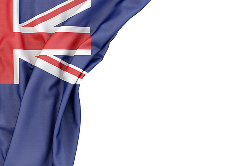 Flag of New Zealand in the corner on white background. Isolated, contains clipping path