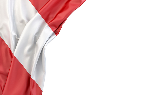 Flag of Peru in the corner on white background. Isolated, contains clipping path