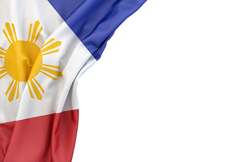 Flag of Philippines in the corner on white background. Isolated, contains clipping path