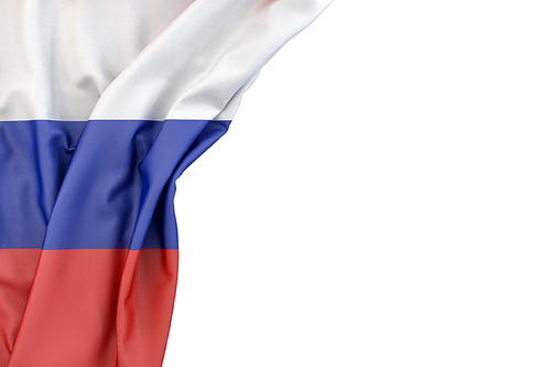 Flag of Russia in the corner on white background. Isolated, contains clipping path