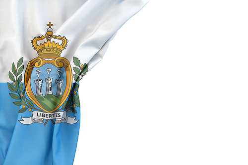 Flag of San Marino in the corner on white background. Isolated, contains clipping path