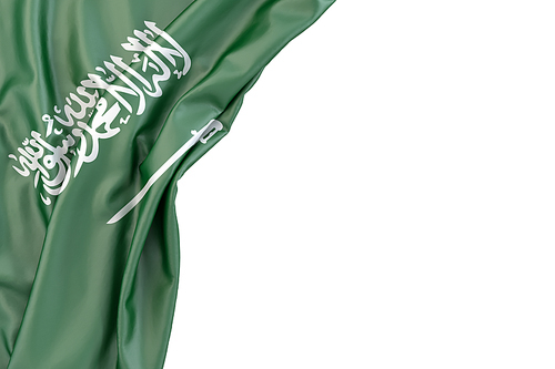 Flag of Saudi Arabia in the corner on white background. Isolated, contains clipping path