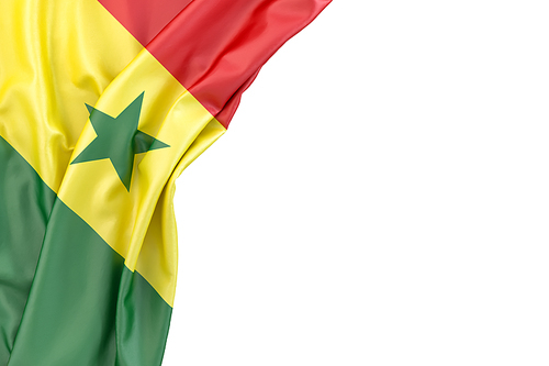 Flag of Senegal in the corner on white background. Isolated, contains clipping path