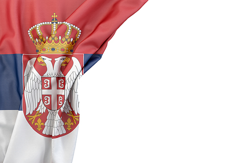 Flag of Serbia in the corner on white background. Isolated, contains clipping path