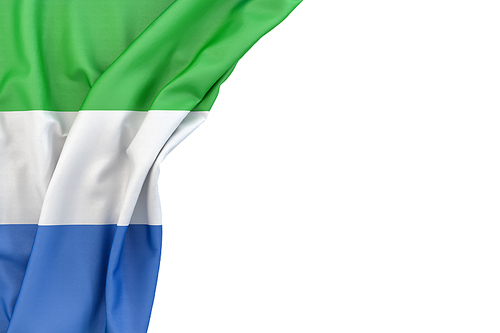 Flag of Sierra Leone in the corner on white background. Isolated, contains clipping path