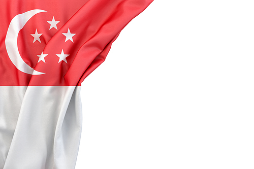 Flag of Singapore in the corner on white background. Isolated, contains clipping path