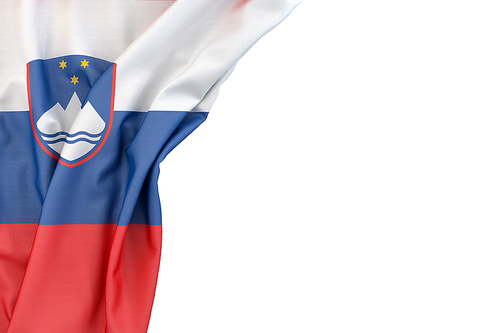 Flag of Slovenia in the corner on white background. Isolated, contains clipping path