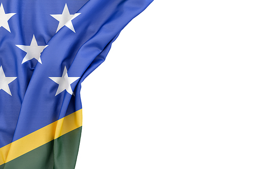 Flag of Solomon Islands in the corner on white background. Isolated, contains clipping path