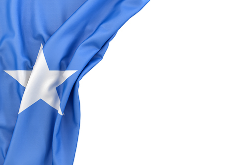 Flag of Somalia Islands in the corner on white background. Isolated, contains clipping path