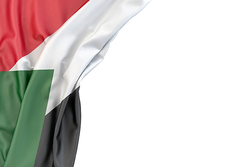 Flag of Sudan in the corner on white background. Isolated, contains clipping path