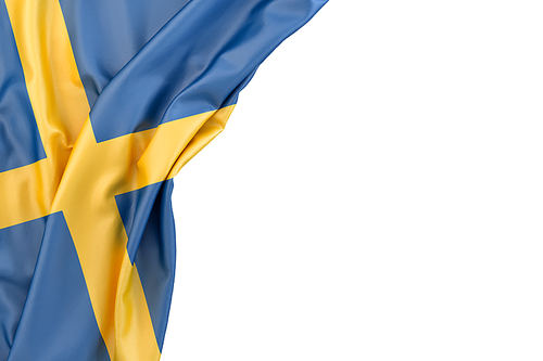 Flag of Sweden in the corner on white background. Isolated, contains clipping path