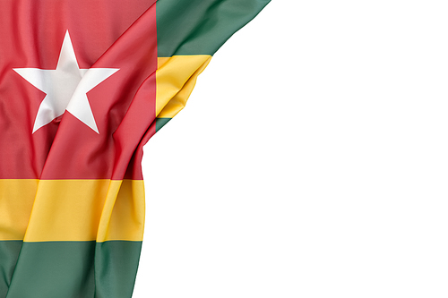 Flag of Togo in the corner on white background. Isolated, contains clipping path