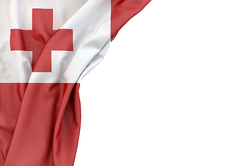 Flag of Tonga in the corner on white background. Isolated, contains clipping path