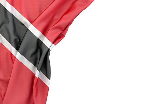 Flag of Trinidad and Tobago in the corner on white background. Isolated, contains clipping path