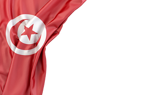 Flag of Tunisia in the corner on white background. Isolated, contains clipping path