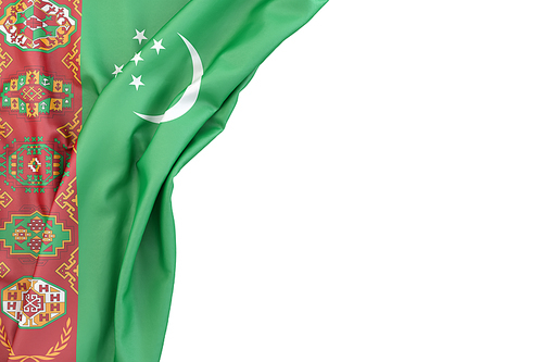 Flag of Turkmenistan in the corner on white background. Isolated, contains clipping path