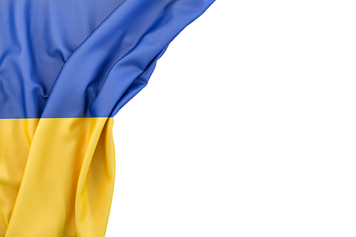 Flag of Ukraine in the corner on white background. Isolated, contains clipping path