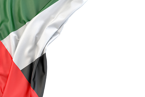 Flag of United Arab Emirates in the corner on white background. Isolated, contains clipping path