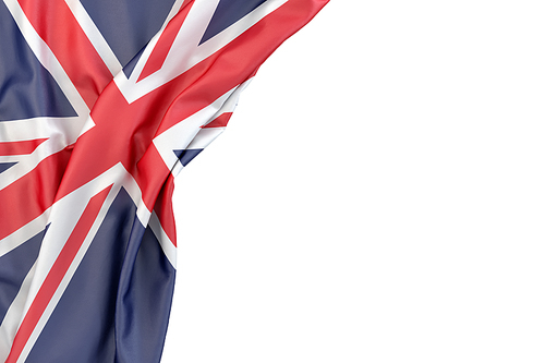 Flag of the United Kingdom in the corner on white background. Isolated, contains clipping path