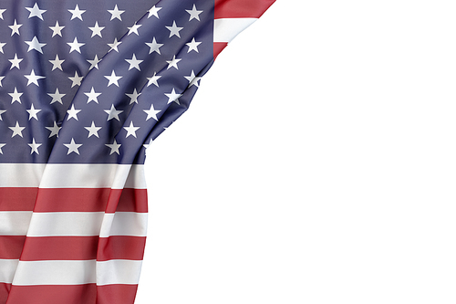 Flag of United States of America in the corner on white background. Isolated, contains clipping path