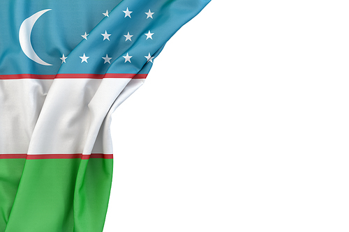 Flag of Uzbekistan in the corner on white background. Isolated, contains clipping path
