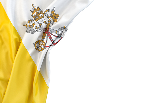 Flag of Vatican in the corner on white background. Isolated, contains clipping path