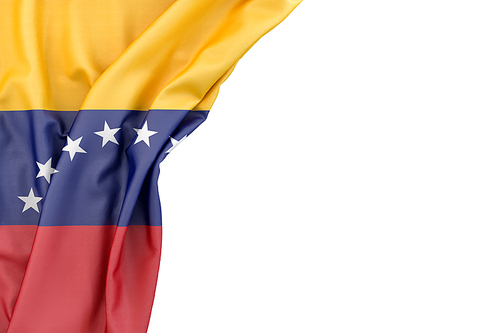 Flag of Venezuela in the corner on white background. Isolated, contains clipping path