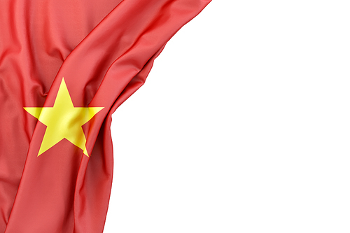 Flag of Vietnam in the corner on white background. Isolated, contains clipping path