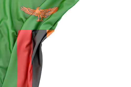 Flag of Zambia in the corner on white background. Isolated, contains clipping path