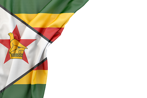 Flag of Zimbabwe in the corner on white background. Isolated, contains clipping path