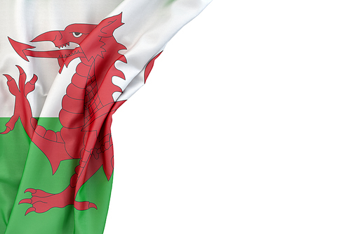 Flag of Wales in the corner on white background. Isolated, contains clipping path