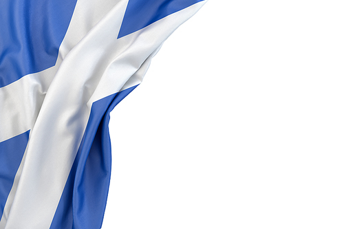 Flag of Scotland in the corner on white background. Isolated, contains clipping path