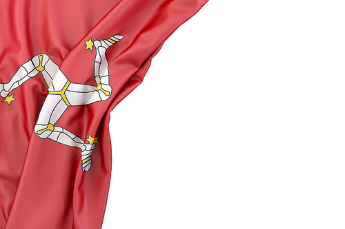 Flag of the Isle of Man in the corner on white background. Isolated, contains clipping path