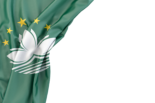 Flag of Macau in the corner on white background. Isolated, contains clipping path