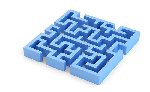 Blue squared maze. 3D illustration. Isolated. Contains clipping path