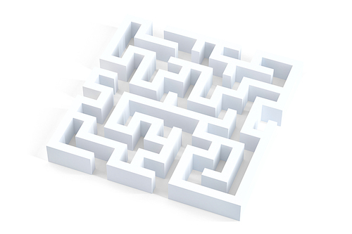 White maze. 3D illustration. Isolated. Contains clipping path