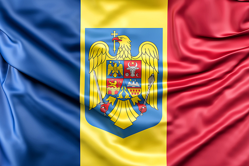 Flag of Romania with coat of arms