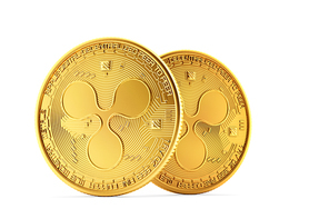 Golden Ripple coins on white background. Contains clipping path