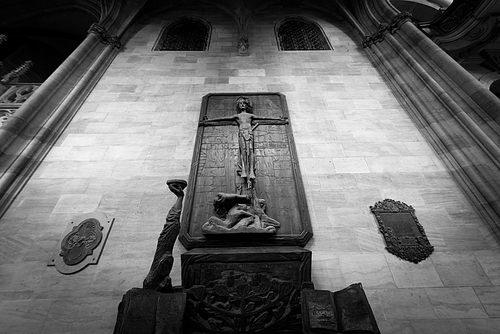 Wooden statue of crucified Christ. St Vitus Cathedral. Prague, Czech Republic