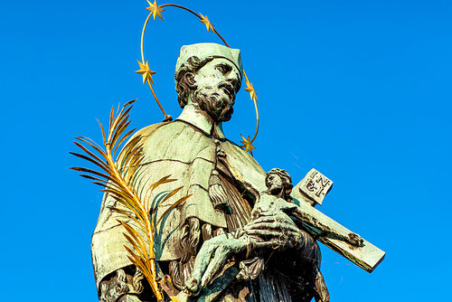 Statue of St John Nepomuk on Charles Bridge. Prague, Czech Republic