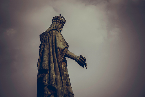 Statue of Charles IV at the square of the Knights of the Cross (Krizovnicke namesti). Prague, Czech Republic