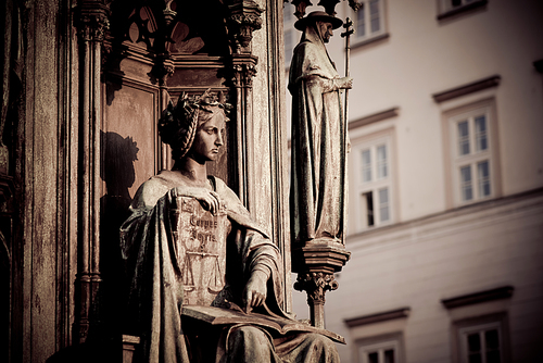 Personification of the Faculty of Law, decoration of the statue of Charles IV. Prague, Czech Republic
