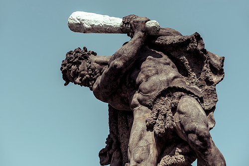 Fighting Giants. Statue above the gates of Prague Castle. Prague, Czech Republic